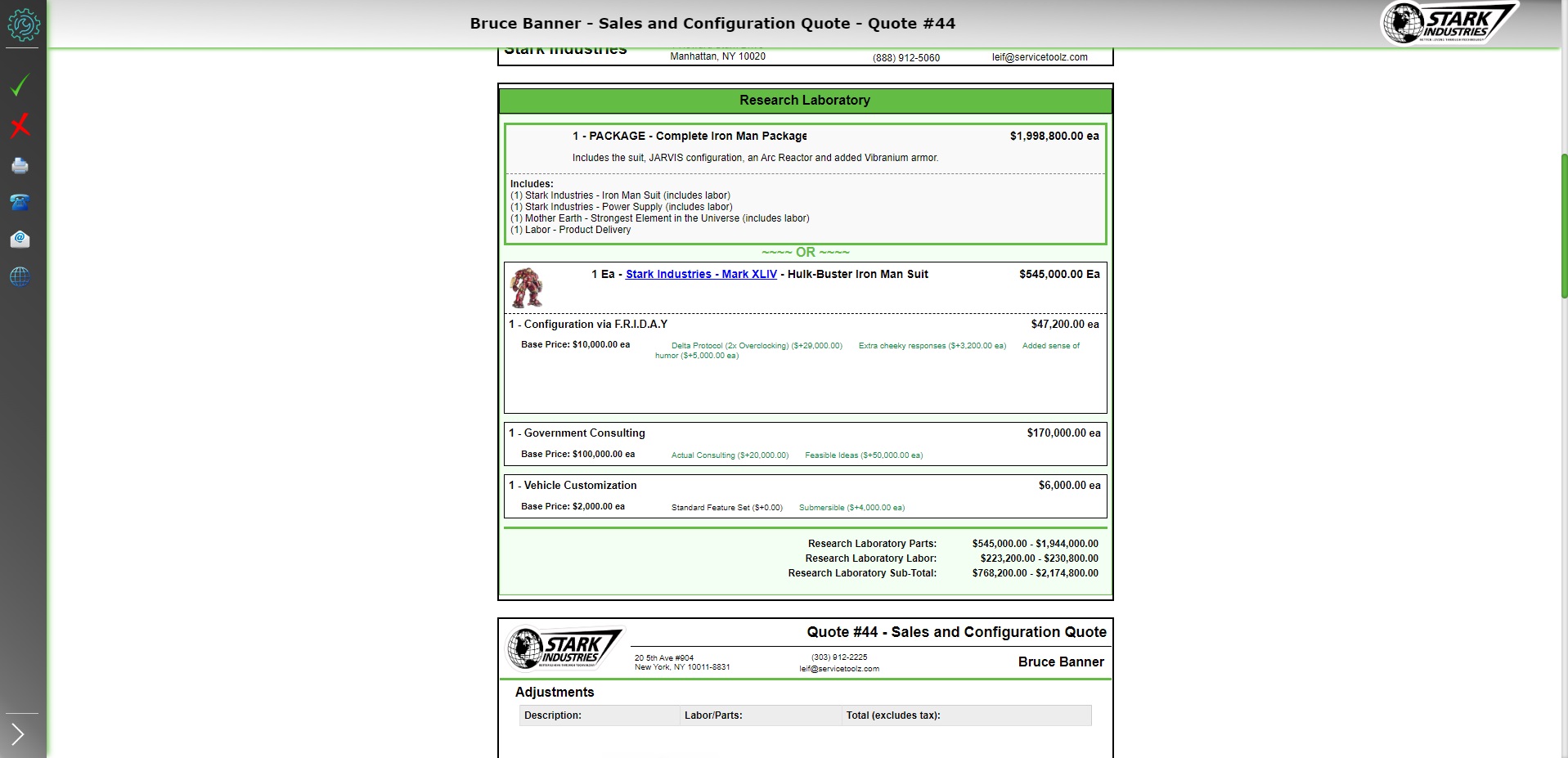 Customer-facing quote